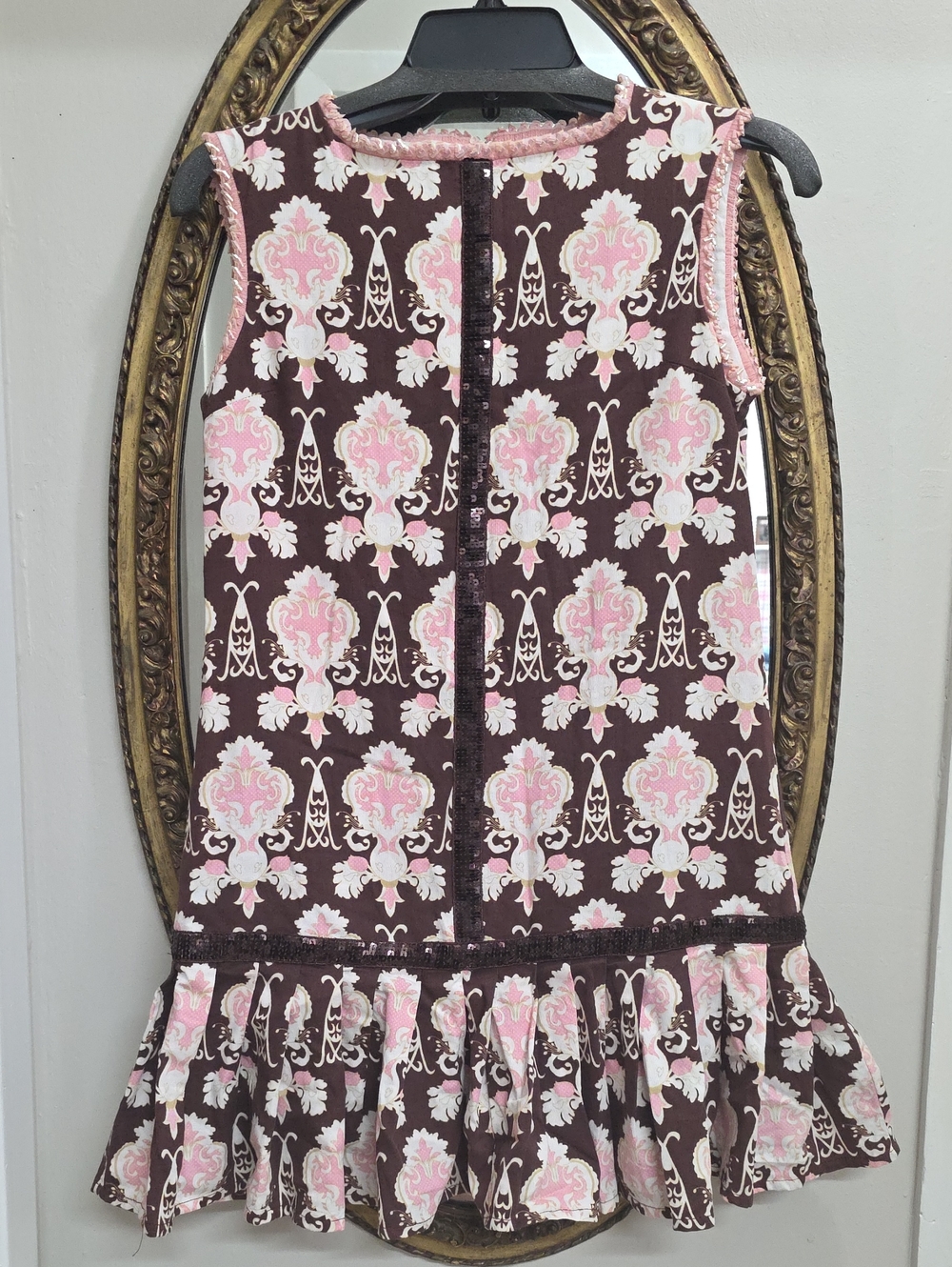 Trish Scully Sleeveless Brown & Pink Patterned Girls Drop-Waist Dress Size 12